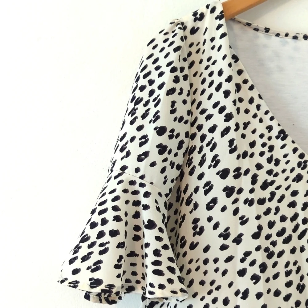 Beeson River Ruffle Tiered Animal Dot Print Flowy  Dress Short Sleeve A-Line S - Picture 7 of 7